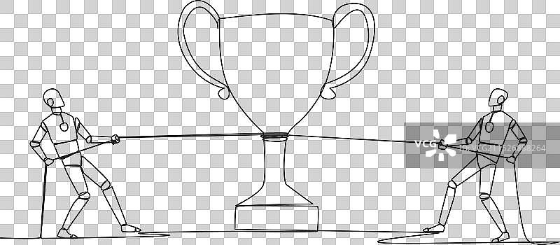 机器人格斗单线连续绘画图片素材