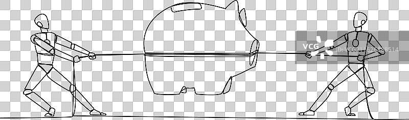 机器人格斗单线连续绘画图片素材