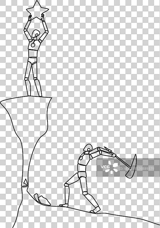 智能机器人站立的单线画图片素材