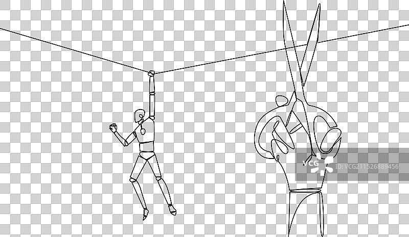 悬挂的机器人连续单线绘图图片素材