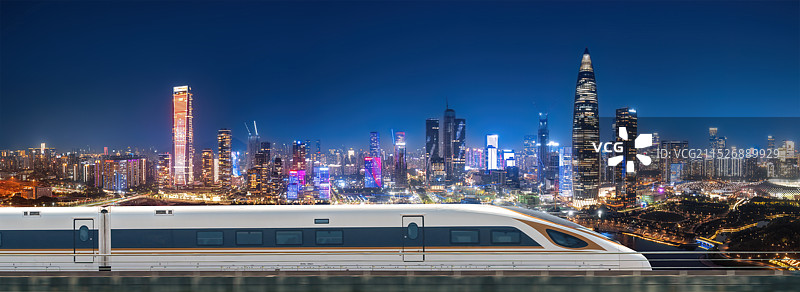 城市夜景下的高铁运输图片素材