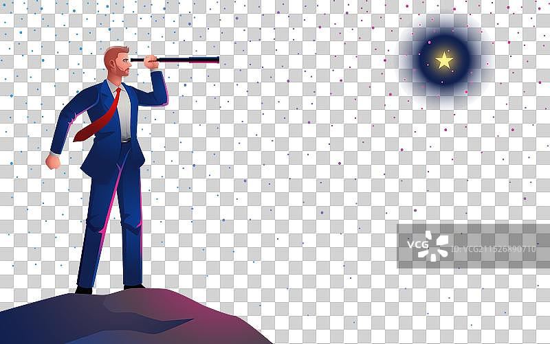 站在山顶眺望的怀揣梦想的商人图片素材