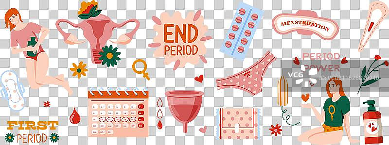 月经期女性生理周期图标集图片素材