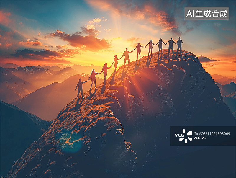 【AI数字艺术】团队攀登协作精神图片素材