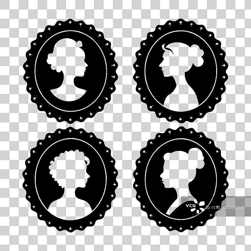 复古浮雕人像相框中的女孩图片素材