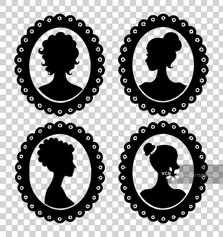 复古女孩浮雕肖像合集图片素材