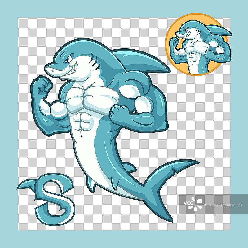 白色背景上的卡通鲨鱼吉祥物标志图片素材