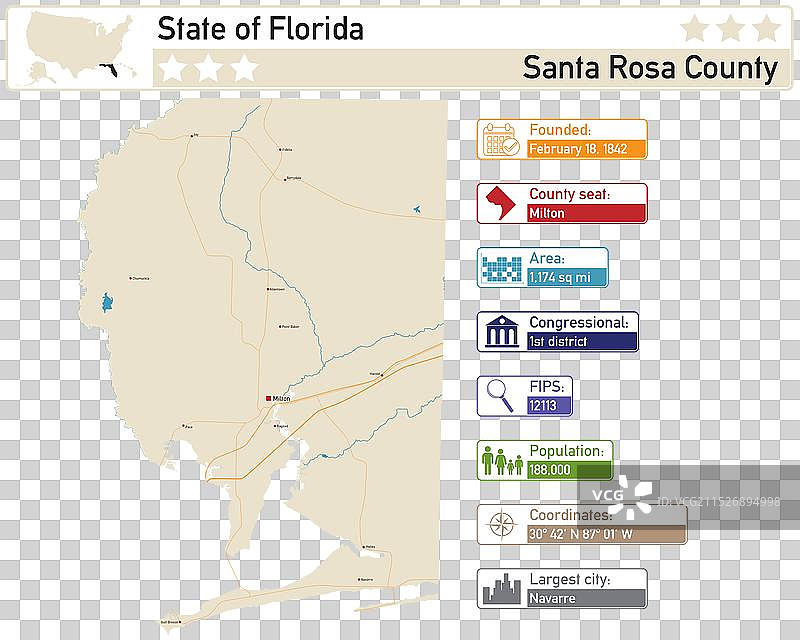 美国佛罗里达州圣罗莎县地图图片素材