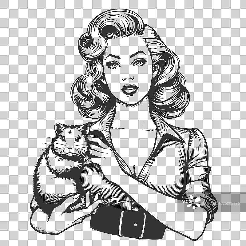 女人手持可爱的仓鼠雕刻图片素材