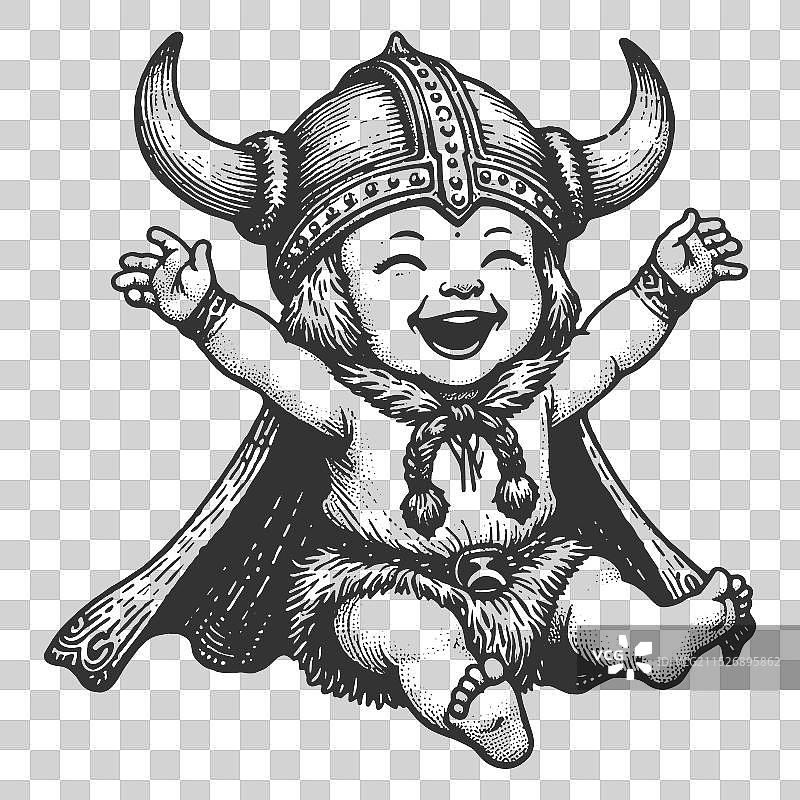 装扮成维京海盗的欢笑宝宝图片素材