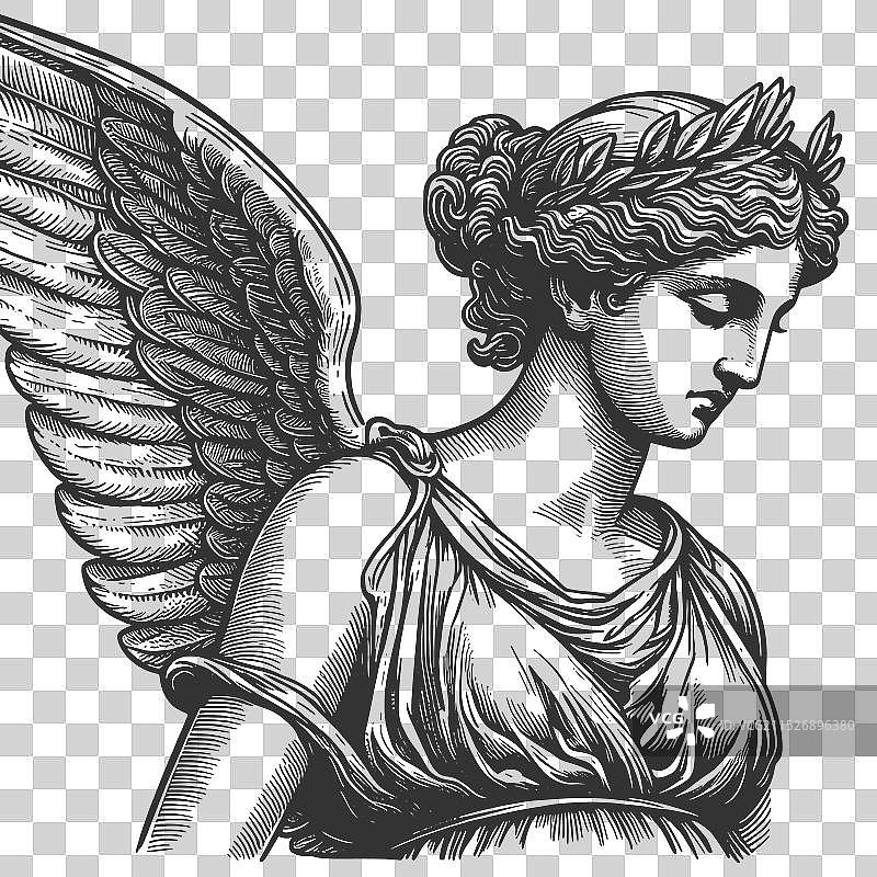 戴着月桂花环的悲伤天使图片素材