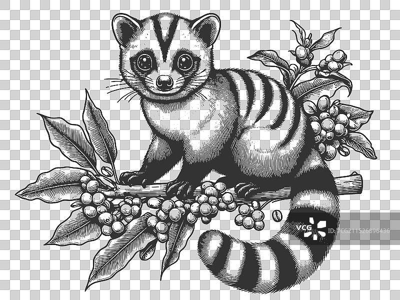 麝香猫亚洲棕榈果子狸咖啡树枝图片素材