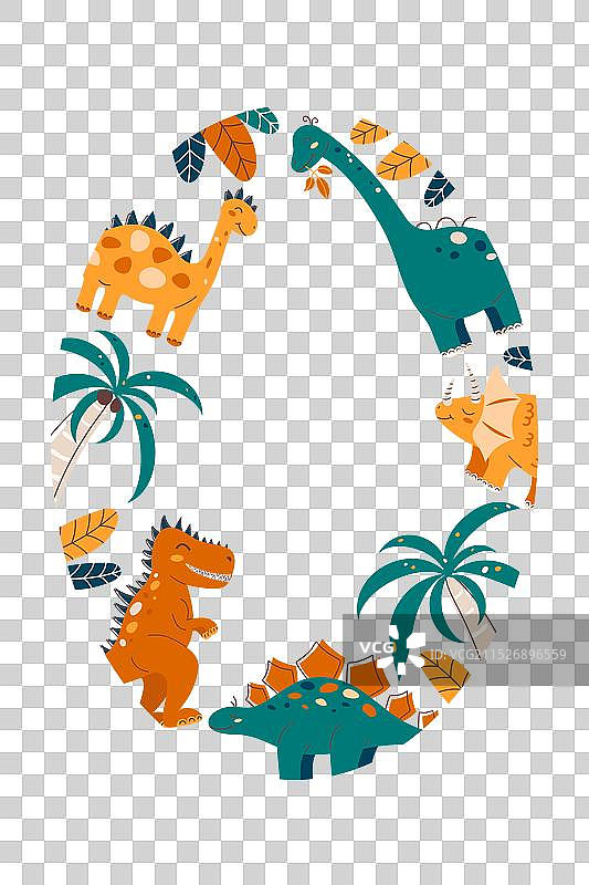 带有可爱恐龙的垂直椭圆形框架图片素材