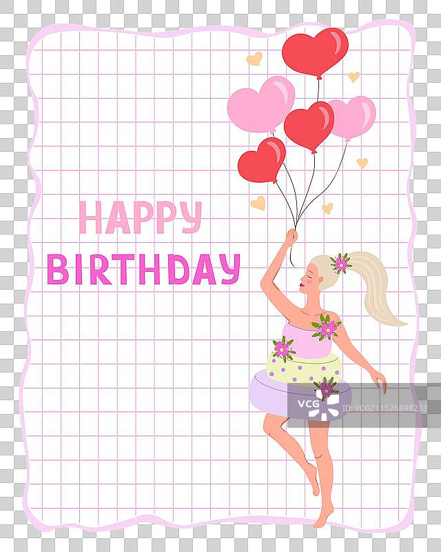 女性气球生日贺卡图片素材