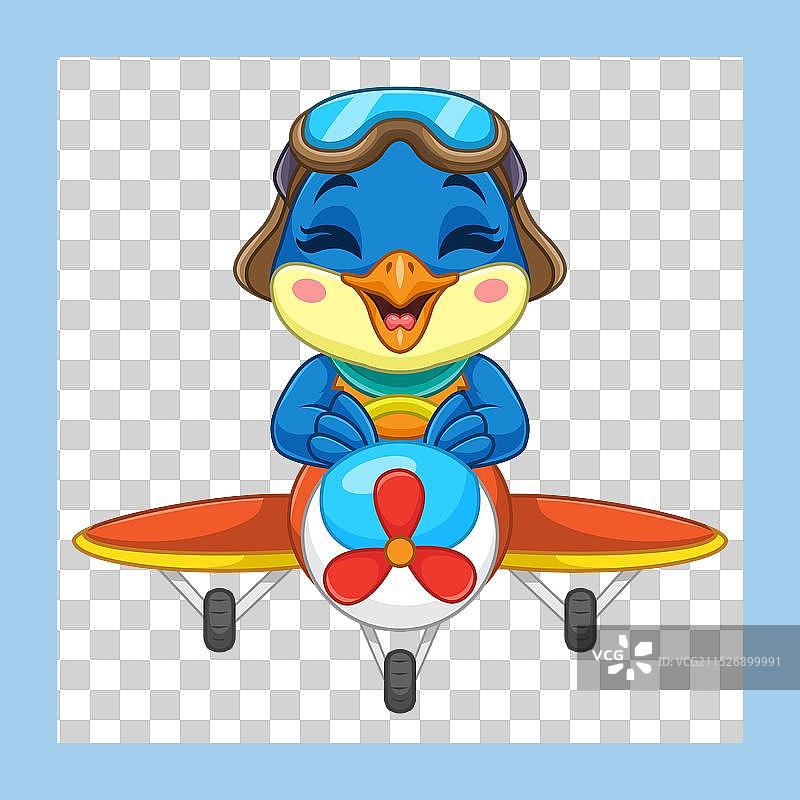 卡通蓝色小鸟驾驶飞机图片素材