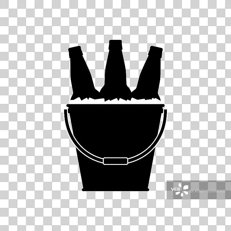 装在冰块金属桶里的啤酒瓶图片素材