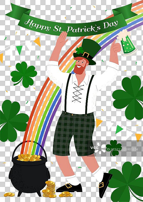 圣帕特里克节快乐海报：男人饮用饮料图片素材