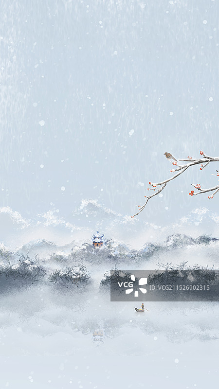 中国古风冬季雪景山水画图片素材
