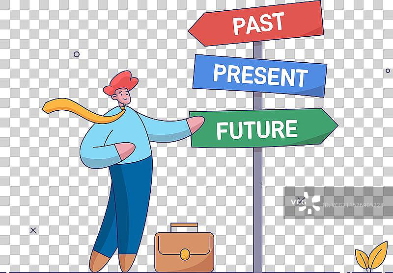 指向三个方向的路标和商人图片素材