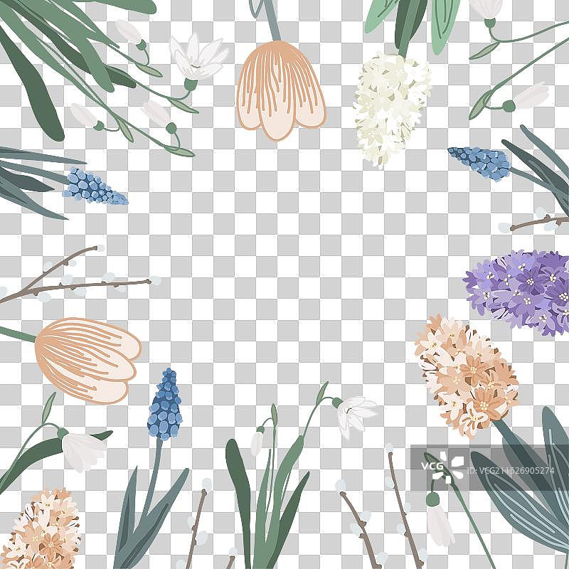 带各种春季鲜花和空间的方形框架图片素材