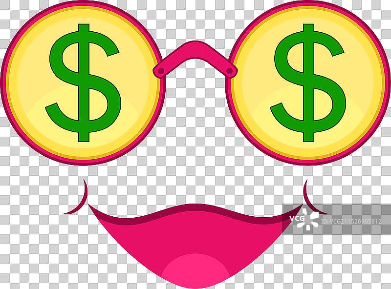 戴着带有美元符号眼镜的面部图片素材