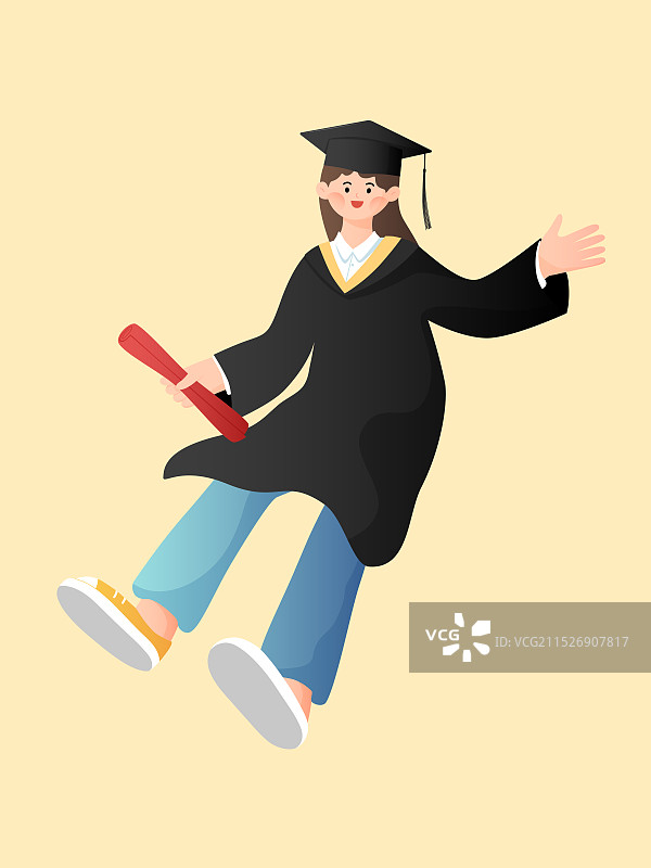 毕业的女大学生开心挥手图片素材