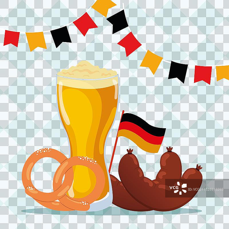 啤酒杯椒盐卷饼和香肠啤酒节海报图片素材