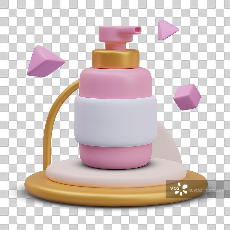 金色领奖台上带分配器的粉色瓶子3D图片素材