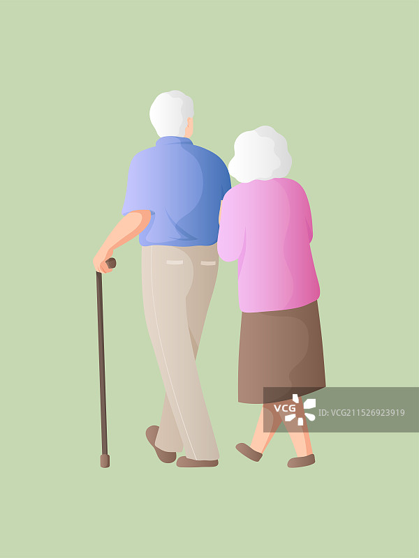 一对老年人伴侣行走的背影图片素材