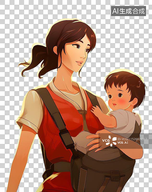 【AI数字艺术】妈妈抱着孩子 插画插图图片素材