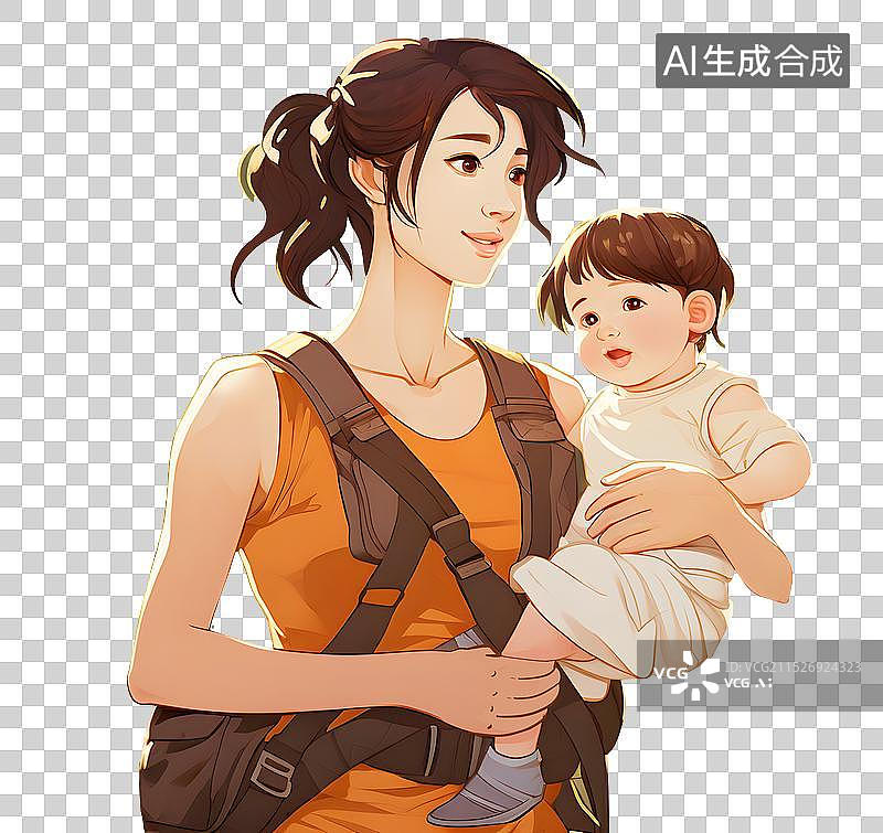 【AI数字艺术】妈妈抱着孩子 插画插图图片素材