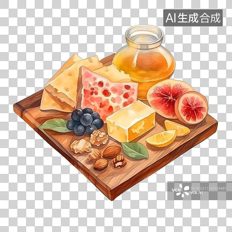 【AI数字艺术】水彩画下午茶拼盘 元素插画图片素材