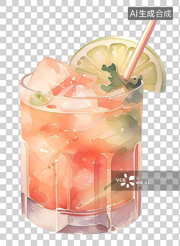 【AI数字艺术】水彩画带冰的饮料 解暑 夏天 插图插画元素图片素材