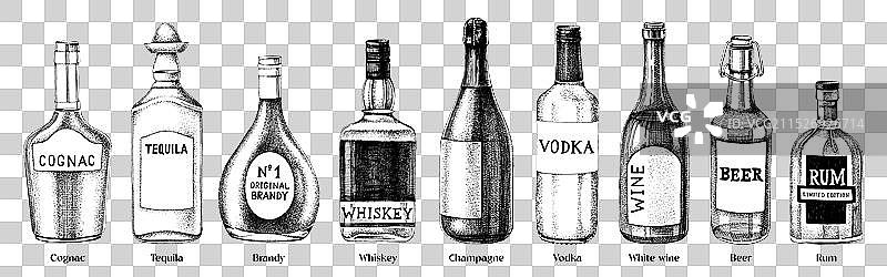 手绘瓶装酒精饮品图片素材