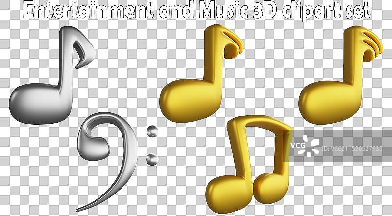 3D渲染的娱乐音符剪贴画元素图片素材