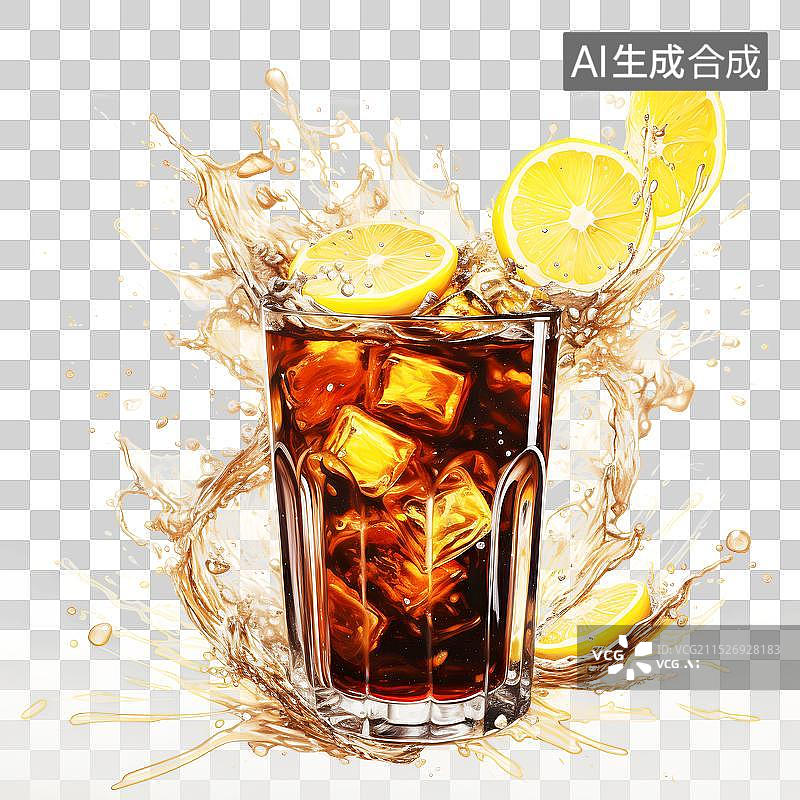 【AI数字艺术】可乐从玻璃杯中飞溅出来 抽象背景图片素材