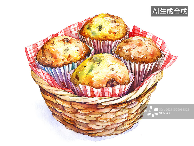 【AI数字艺术】AIGC:水彩画纸杯蛋糕图片素材