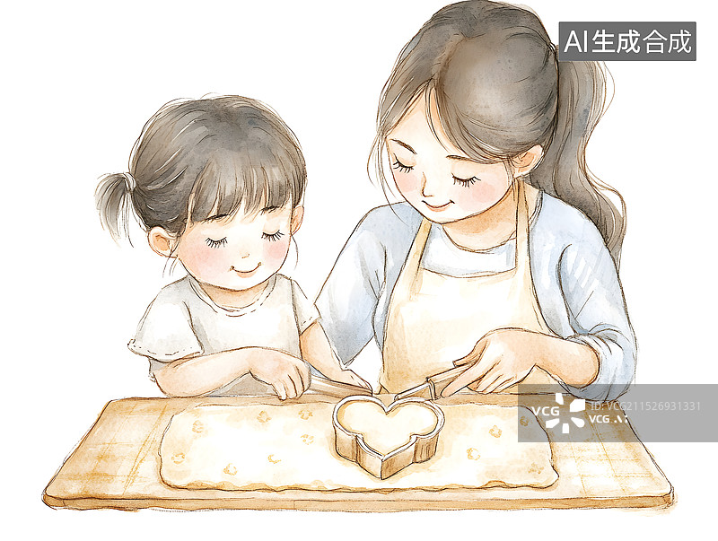 【AI数字艺术】AIGC：亲子时光，家庭生活，烘焙，水彩画风格图片素材