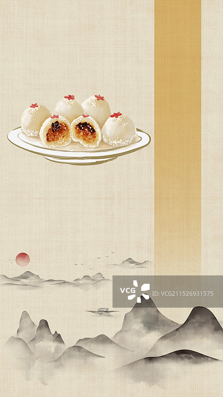 中国风国风水墨风老北京艾窝窝插画健康特色美食年俗美味二十四节气插画图片素材