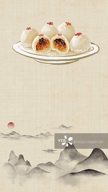 中国风国风水墨风老北京艾窝窝插画健康特色美食年俗美味二十四节气插画图片素材