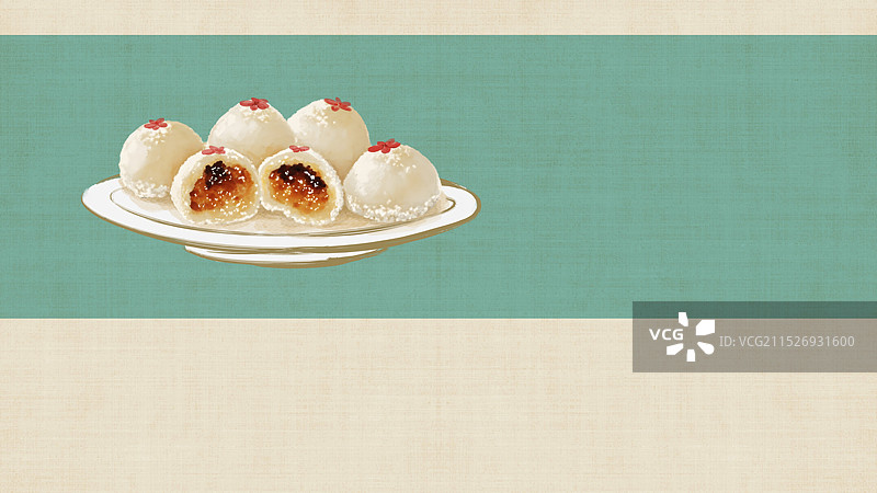 中国风国风水墨风老北京艾窝窝插画健康特色美食年俗美味二十四节气插画图片素材