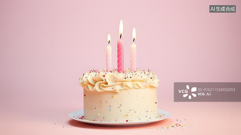【AI数字艺术】点着蜡烛的生日蛋糕  生日蛋糕 庆祝周年纪念日概念插图图片素材