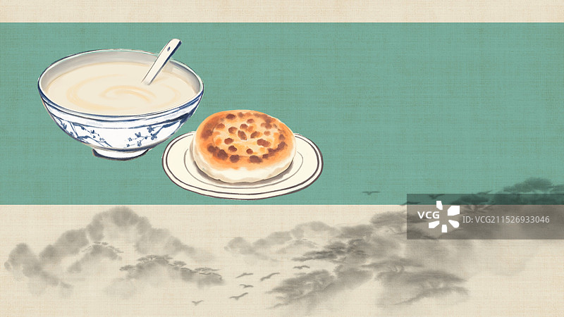 中国风国风水墨风老北京豆汁烧饼套餐插画健康特色美食年俗美味二十四节气插画图片素材