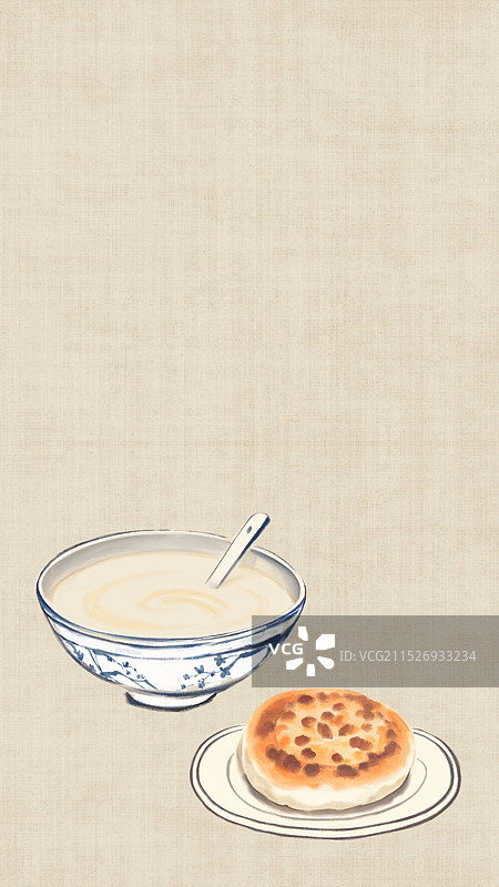 中国风国风水墨风老北京豆汁烧饼套餐插画健康特色美食年俗美味二十四节气插画图片素材