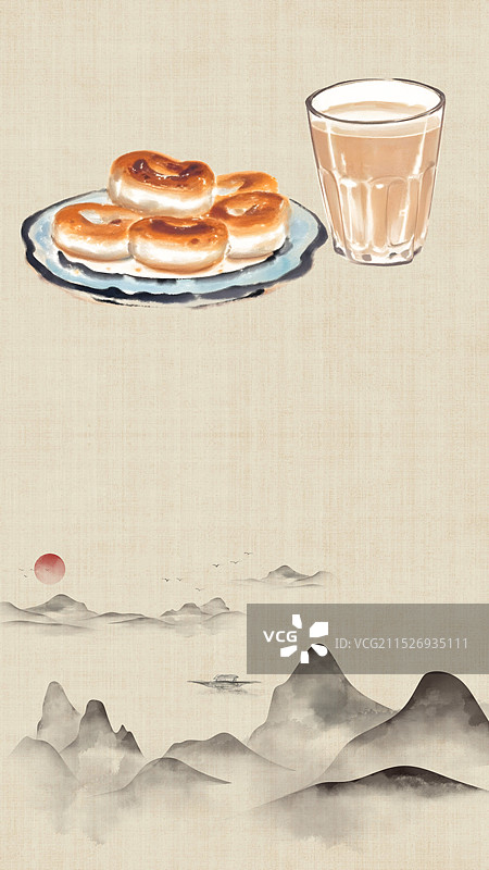 中国风国风水墨风老北京烤奶酥饼套餐插画健康特色美食年俗美味二十四节气插画图片素材