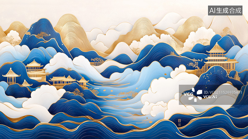 【AI数字艺术】新中式传统山水画图片素材