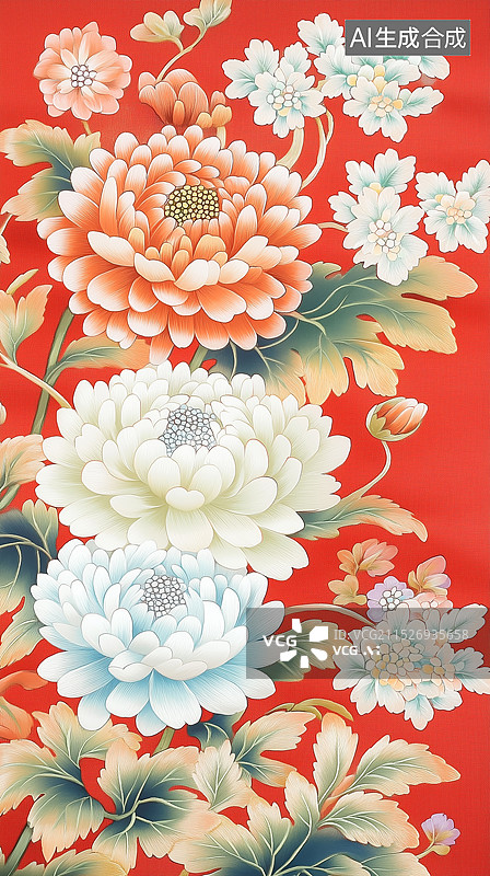 【AI数字艺术】中国式刺绣菊花图案图片素材