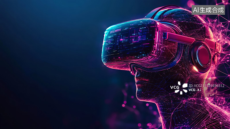 【AI数字艺术】戴着VR眼镜的女性，元宇宙虚拟现实技术概念图片素材