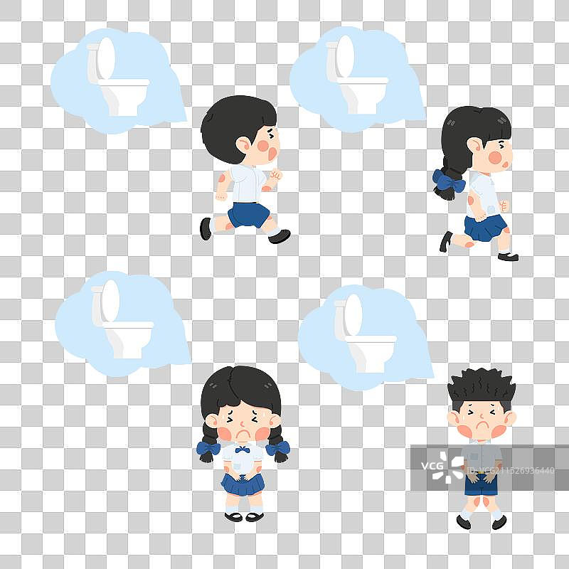 儿童学生想小便系列图片素材