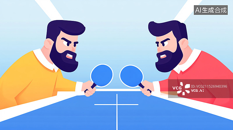 【AI数字艺术】乒乓球运动员比赛对抗插画图片素材